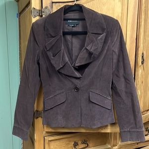 BCBG MAXAZRIA Brown Velvet Blazer with ruffle collar.